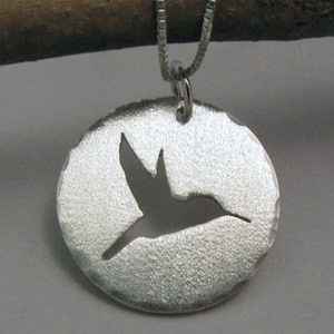 Pendant Argentium Sterling Silver Hand Sawn Hummingbird Silhouette afbeelding 1