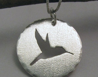 Pendant Argentium Sterling Silver Hand Sawn Hummingbird Silhouette