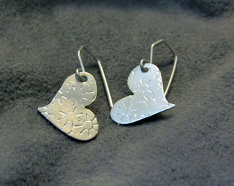 Argentium Sterling Silver Textured Heart Earrings