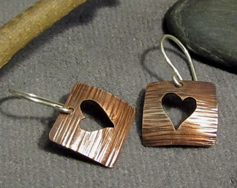 Earrings Hand Forged Copper and Argentium Silver