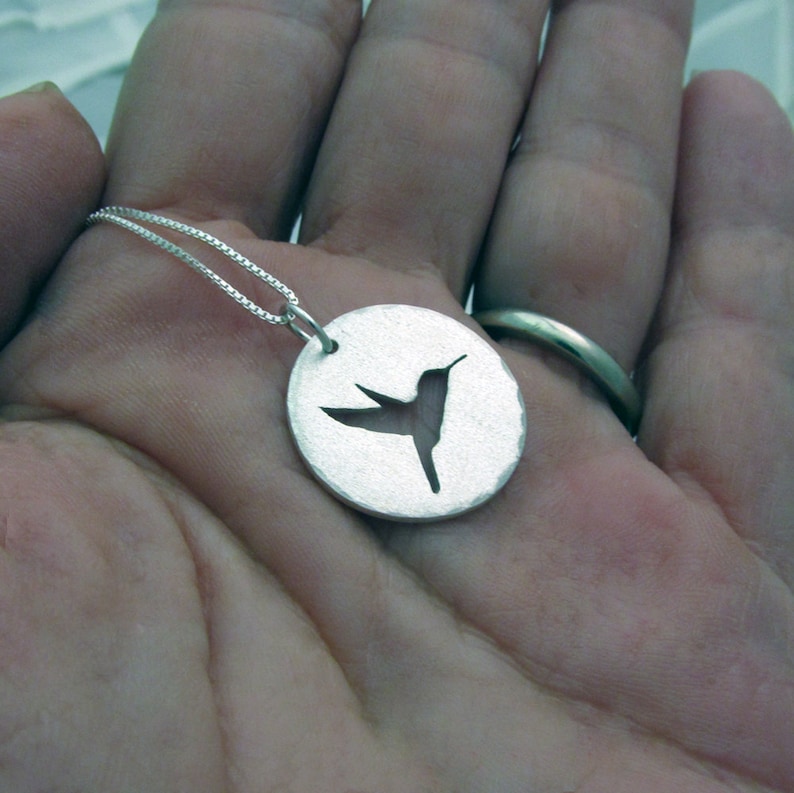 Pendant Argentium Sterling Silver Hand Sawn Hummingbird Silhouette image 5