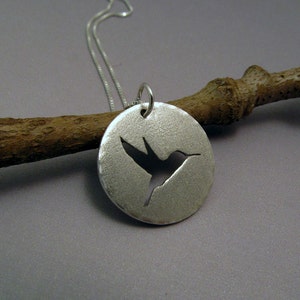 Pendant Argentium Sterling Silver Hand Sawn Hummingbird Silhouette image 4