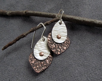 Mixed Metal, Handmade, Argentium Sterling silver, copper earrings