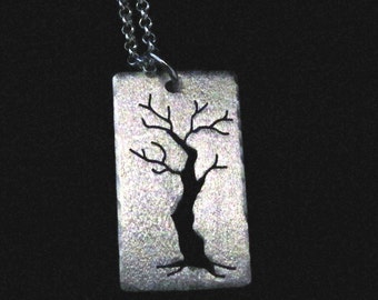 Pendant, Argentium Sterling silver cut out winter tree