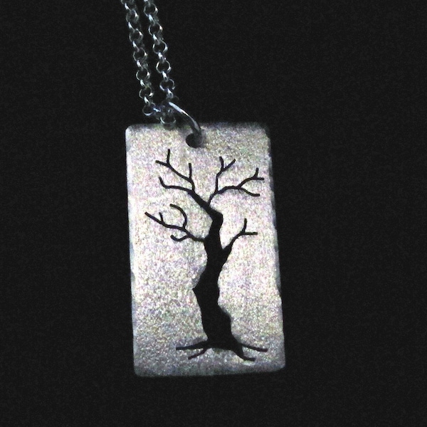 Pendant, Argentium Sterling silver cut out winter tree