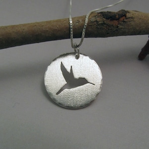 Pendant Argentium Sterling Silver Hand Sawn Hummingbird Silhouette afbeelding 2