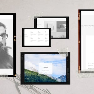 Può includere: Un collage di immagini che mostra un uomo con la barba e gli occhiali, una scena di paesaggio con montagne e alberi, e un post del blog con il titolo "Blog" e il testo "Just Start".