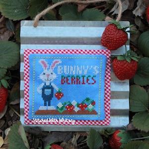 Bunny's Berries Crop of Characters Cross Stitch PDF Pattern image 1