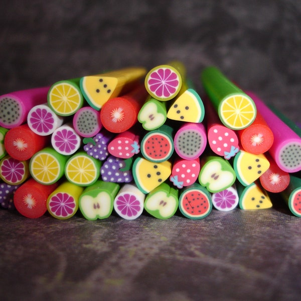 25 Pieces Fruit Bowl 3D Nail Art Fimo Canes/Clay Rods, Strawberry, Kiwi, Citrus - Custom Manicures, Mixed Media & Jewelry Making