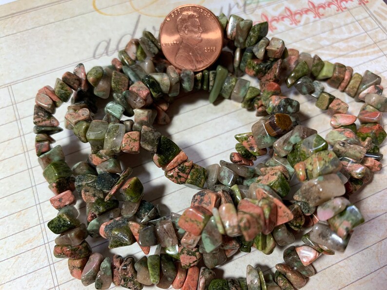 Red-Orange Unakite Jasper Stone 6-10mm Chip Beads 34 Strand Moss Green