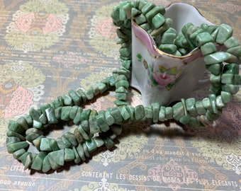 Mint Green Jasper Stone Chip Beads 34" Strand, Large 8-12mm, Green, Gray, White, Brown