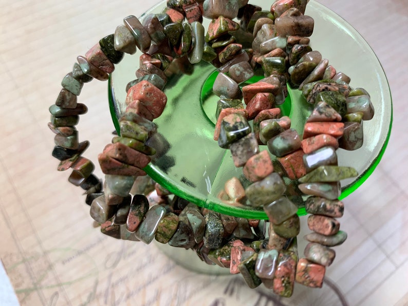 Red-Orange Unakite Jasper Stone 6-10mm Chip Beads 34 Strand Moss Green