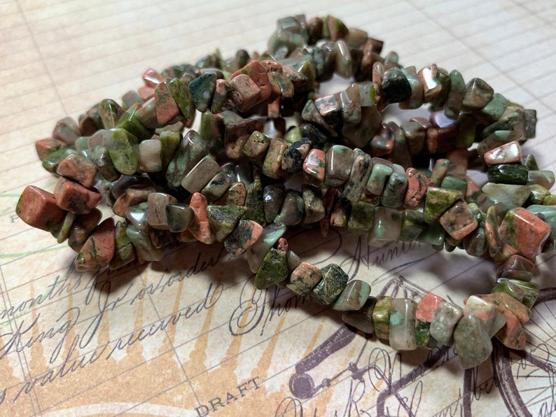 Red-Orange Unakite Jasper Stone 6-10mm Chip Beads 34 Strand Moss Green