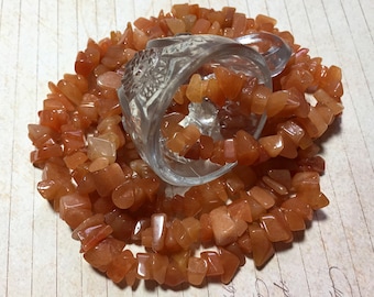 Light Peach Aventurine Stone Chip Beads 34" Strand, 8-12mm, Peach, Orange, Cream