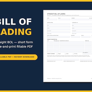 Puede incluir: Un documento blanco titulado STRAIGHT BILL OF LADING con campos para fecha, transportista, remitente y destinatario. El formulario incluye una sección de descripción de carga con columnas para cantidad, tipo, descripción, peso y estado de materiales.