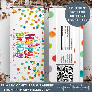 HLT Primar-Geburtstagsgeschenke, Candy Bar Wrapper, Leckerli-Geschenkanhänger für Kinder, alles Gute zum Geburtstag druckbar, LDS Geschenkideen von der Primarvereinigung