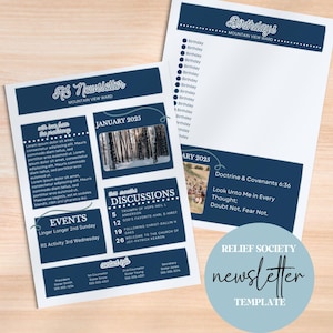 Relief Society Newsletter Template | Printable Editable Relief Society Newsletter | Monthly RS Canva Newsletter For Young Women LDS Church
