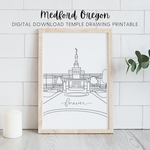 Medford Temple Line Art Printable Digital Download, LDS Baptism & Wedding Gift Medford Oregon Temple, YW RS Activity Coloring or Watercolor