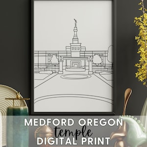 Medford Temple Line Art Printable Digital Download, LDS Baptism & Wedding Gift Medford Oregon Temple, YW RS Activity Coloring or Watercolor