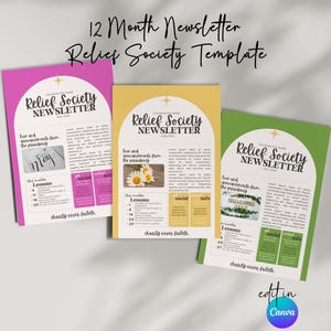 Relief Society Newsletter Template | Printable Editable Relief Society Newsletter | Monthly RS Canva Newsletter For Young Women LDS Church
