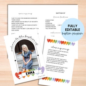 LDS Baptism Program Canva Template, Editable Baptism Program Girl Rainbow with photo, Great to be 8, Customizable Instant Digital Download