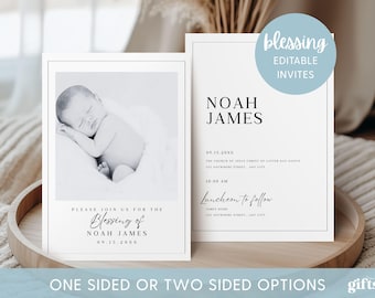 LDS Baby Blessing Invitation Template, Canva Editable Invite, Invitation for Boy Neutral Baby Blessing with Photo, Christening Announcement