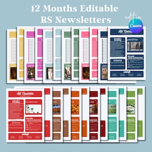 Relief Society Newsletter Template | Printable Editable Relief Society Newsletter | Monthly RS Canva Newsletter For Young Women LDS Church