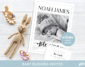 LDS Baby Blessing Invitation Template, Canva Editable Invite, Invitation for Boy Neutral Baby Blessing with Photo, Christening Announcement