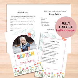 LDS Baptism Program Canva Template, Editable Baptism Program for Girl with photo, Great to be 8, Customizable Instant Digital Download Cute