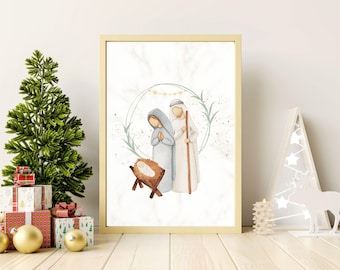 Nativity Holy Family Art, Christmas Printable Decor (Digital Download)