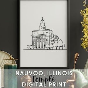 Nauvoo Temple Line Art Printable Digital Download, LDS Baptism & Wedding Gift Nauvoo Illinois Temple, YW Coloring or Watercolor Activity
