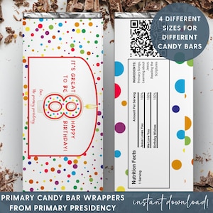 LDS Primary Birthday Gifts, Candy Bar Wrapper, Great to be 8, Baptism Gift Tags for Kids, Happy Birthday Printable,  Baptism LDS Gift Ideas