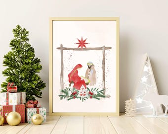 Nativity Holy Family Printable Art, Christmas Wall Decor (Digital Download)