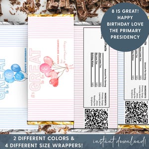LDS Primary Birthday Gifts, Candy Bar Wrapper, Great to be 8, Baptism Gift Tags for Kids, Happy Birthday Printable,  Baptism LDS Gift Ideas