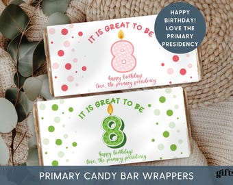 LDS Primäre Geburtstagsgeschenke, Candy Bar Wrapper, ideal für 8 Jahre, Taufe Geschenkanhänger für Kinder, alles Gute zum Geburtstag druckbar, Taufe LDS Geschenkideen