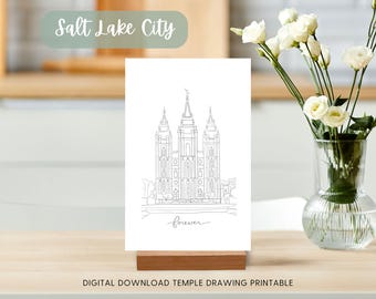 Descarga digital imprimible de arte lineal del templo de SLC, bautismo y regalo de boda de los Santos de los Últimos Días, Templo de Salt Lake City, Actividad para colorear y con acuarela de las Mujeres Jóvenes