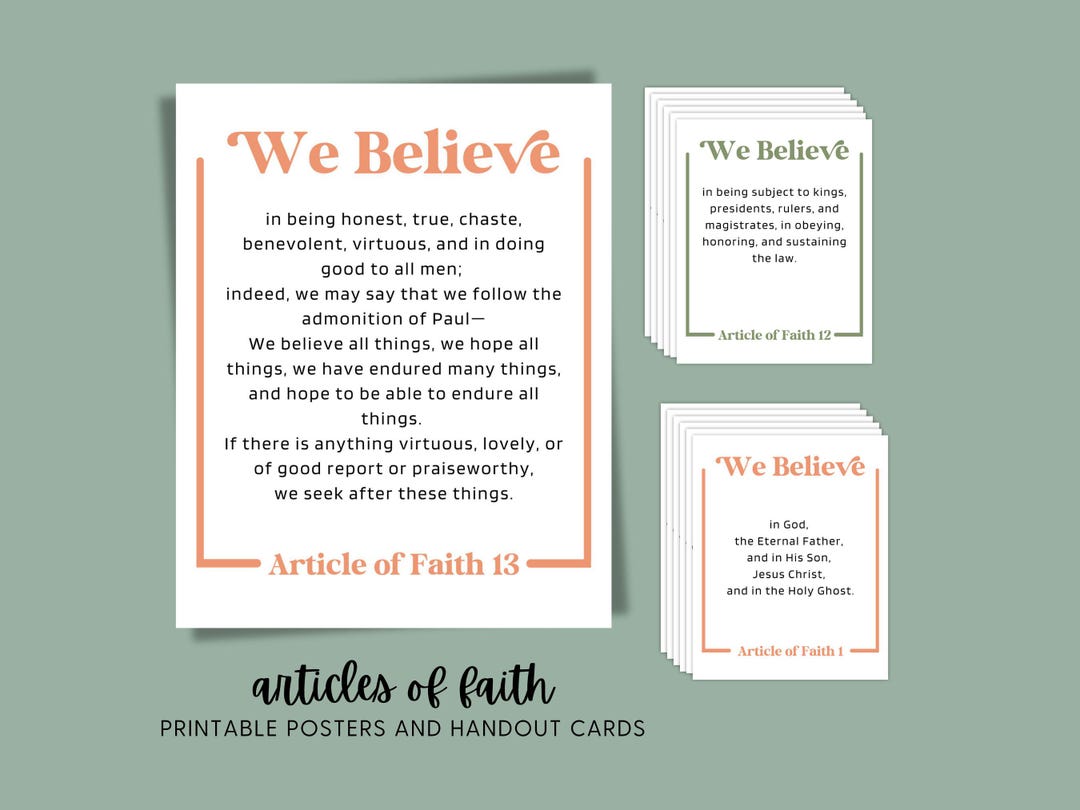 Articles of Faith Cards, Printable Posters Flash Card, LDS Primary