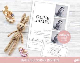 LDS Baby Blessing Invitation Template, Canva Editable Invite, Invitation for Girl Neutral Baby Blessing with Photo, Christening Announcement