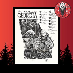 Cryptids of Georgia Map Art Print, Cryptid Wall Art, Monster Poster