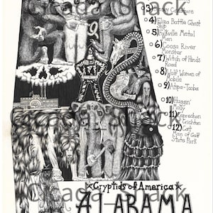 Carte des monstres de l'Alabama Impression artistique