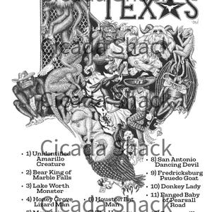 Monsters Of Texas Map Art Print