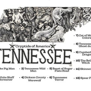 Monsters Of Tennessee Map Art Print