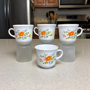 Vintage Corning 1980s Wildflower Teacup Set of 4