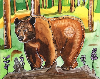 Brown Bear Watercolor Painting- Animal Illustration- Archival Giclee Print by Rachel Devenish Ford