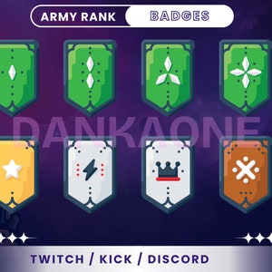 Twitch Army Rank Sub/Bit Badges- Twitch Medal Badges - Suitable For Streaming And Discord -Twitch - YouTube - Discord - Kick.