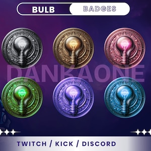 6 Bulb Sub/Bit Badges For Twitch, Youtube, Discord, Stream / Instant Download / Light Badges / Twitch Artwork For Streamers.