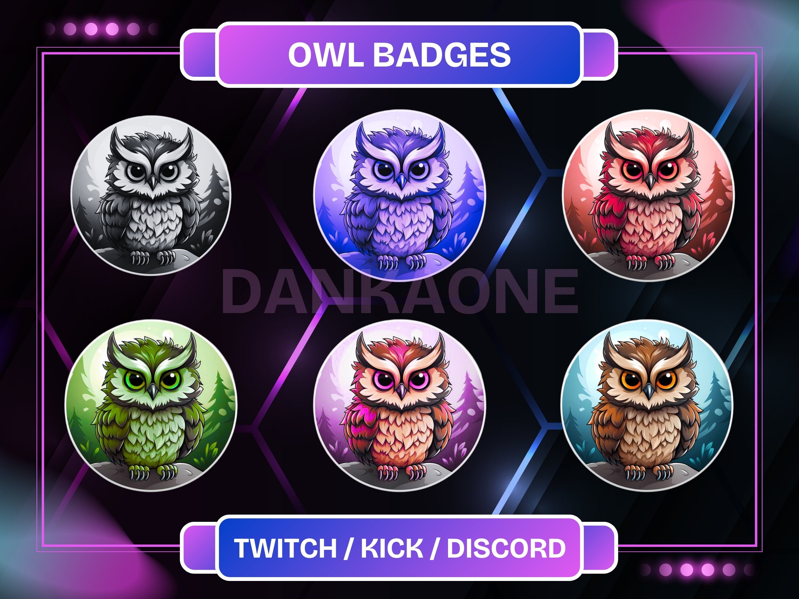 Owl Sub Badges | Designed For Twitch, Discord, Sub, Streamers | Cartoon Theme | Bird-Inspired Badges