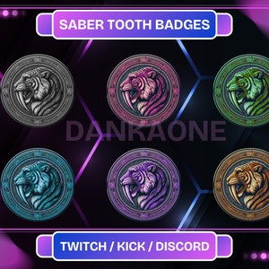 Twitch Saber Tooth Sub Badges | Bit Badges | Twitch Badges | Animal Badges | Premade Badges | Tiger Badges.