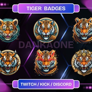 Odznaki tygrysa (6 sztuk) na platformy Twitch, YouTube i Discord | Niedroga grafika do streamów | Niepowtarzalne odznaki z motywami zwierzęcymi.