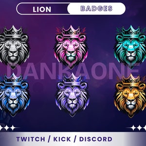 Zestaw 6 odznak subskrybentów Twitch | Odznaki lwów | Odznaki zwierząt | Piękne | Kawaii | Urocze | Stream.